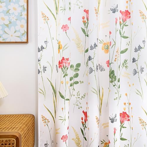 youleyar Floral Curtains 72 Inches Long for Living Room 2 Panels Printed Pattern Curtain Rod Pocket Spring Summer Watercolor Flowers/Leaves Window Drapes for Girls Bedroom, 52" W x 72" L - Image 4