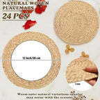 Kochorie Set of 24 Round Woven Placemats 12-Inch Natural Water Hyacinth Plant Placemats Hand-Woven Boho Rattan Placemat Wicker Weave Table Mats for Home Dinner Plates Holiday Supplies - Image 2