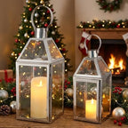 TRIROCKS Set of 2 Stainless Steel Decorative Lanterns 13"&10" H Metal Candle Holders with Tempered Glass for Home Decor Living Room Parties Events Tabletop Indoors Outdoors(Silver) - Image 6