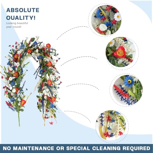 TEMPUS 5.9 ft Patriotic Garland Spring Red White and Blue Flowers Garland for 4th of July Memorial Day and Veterans Day Summer Fireplace Indoor Outdoor Decorations - Image 2