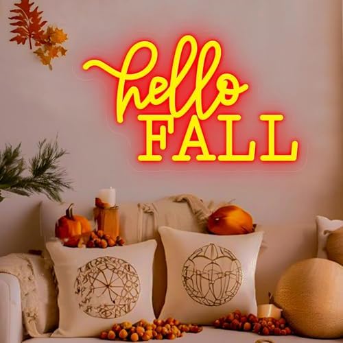Hello Fall Neon Sign Custom Fall LED Neon Light USB Powered Switch Adjustable Brightness Neon Lights for Autumn Thanksgiving Home Fireplace Outdoor Garden Door - Image 2