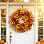 24 Inch Harvest Fall Wreaths for Front Door with Sunflower and Red Berries - Image 4
