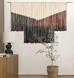 Macrame Wall Hanging Large Black Tie Dye Geometric Wall Art Yarn 57"W*35"L - Image 2