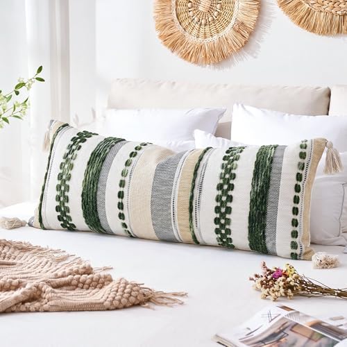 PANOD Boho Long Lumbar Throw Pillow Cover 14 x 36 Dark Green, Chenille Morocan Extra Long Pillow Case Cover, Decorative Long Pillow for Bed Couch Sofa Farmhouse - Image 6