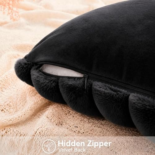 Faux Fur Decorative Throw Pillow Covers 20x20 Set of 2, Black - Image 6