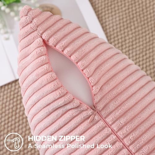 Mecatny Corduroy Decorative Throw Pillow Covers 26x26 Set of 2 Pink - Image 4
