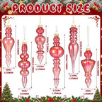 Soaoo 6 Pcs 6.3 in Iridescence Red Mercury Glass Finial Christmas Ornaments - Image 3
