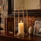17" Outdoor Decorative Lanterns, Metal Candle Lanterns, Farmhouse Lantern Decor, Antique Gold Iron Lantern Candle Holders for Fireplace Mantel, Table Centerpiece,Home Decor - Image 3