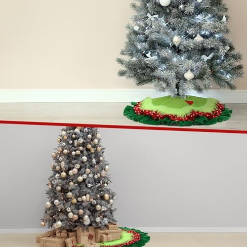 Gemscream 30 Inches Green Christmas Tree Skirt Xmas Decorations with Red Heart Patch for Tree Mat Collar with Red Green Trim for Christmas Party Indoor Outdoor Holiday Party Decor - Image 5