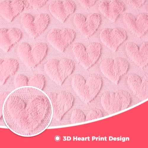 Valentines Day Heart Throw Blanket - 50"x60" Pink 3D Heart Printed Valentine Love Blankets for Women, Cozy Faux Fur Flannel Fleece Blanket, Aesthetic Decor for Mom Sofa Bed Chai Bedding Living Room - Image 3