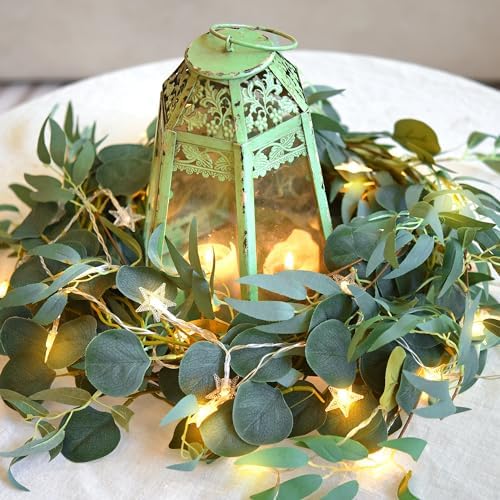 FiveSeasonStuff Eucalyptus and Willow Garlands with 80 LED Star String Lights, 2 Artificial Greenery Vines, Battery-Powered Fairy Lights for Mantels and Wall Displays - Image 7