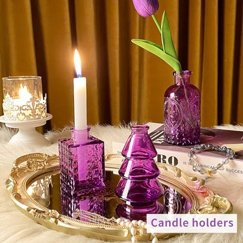 Mini Glass Bud Vases,Versatile Small Bud vases for Home and Wedding Decor, Exquisite Bridal Shower Table Centerpieces,Aromatherapy Bottles,Candle Holder, Ideal of Gifts(Pack of 30,Purple) - Image 3