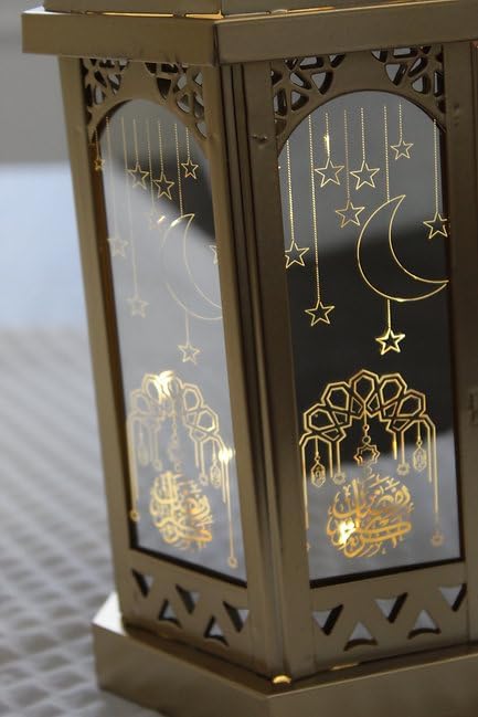 Ramadan Kareem Lantern - Gold Design Perfect for Eid Mubarak New Year Muslim Gift for Festive Decorations Traditional Lights Charm Festive Seasons (Battery Operated, 5x11 inches) - Image 2