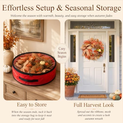 24 Inch Fall Wreaths for Front Door, Pumpkin Autumn Wreath - Image 4