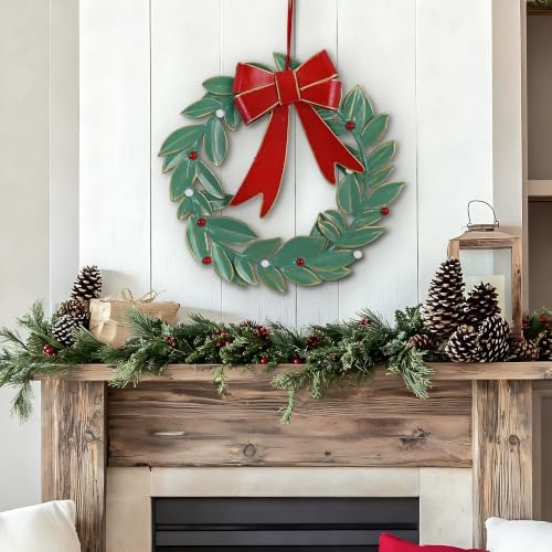 Vintage Metal Christmas Wreath Wall Decor Rustic Xmas Large Distressed Hanging Onaments Wreath for Front Door Porch Wall Home Outdoor Party Decoration, 14 Inch - Image 6