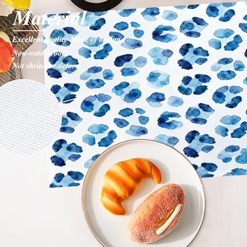 Shrahala Navy Blue Set of 8 12 X 18 Inch Linen Placemats, Watercolor Stains Burlap Table Mat Washable Double Layered Heat Insulation for Indoor/Outdoor - Image 5