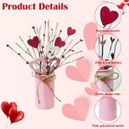 TORONTOKYO Valentines Day Decor, 6 Pack Valentine's Day Artificial Potted Plant Heart Shaped Valentines Day Picks with Berries Metal Pot for Home Office Table Centerpiece Decor - Image 3