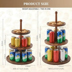 BURMAN Cupcake Stand Dessert Table Display Set – 2 in 1 Adjustable Height Rustic Natural Acacia Cupcake Holder Round Wood Tray – Three Tiered Serving Stand with Rotating Wheels, Anti Slip Stickers - Image 5