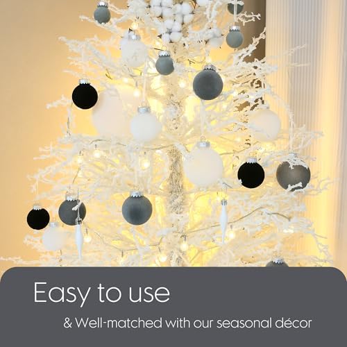 Sea Team 32-Pack Flocked Velvet Christmas Ball Ornaments, White - Image 4