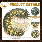 Cinnvoice Eid Ramadan Mubarak Wreaths Door Sign Artificial Leaves Ramadan Hanging Wreath Decoration for Front Door Eid Al Fitr Moon Wood Sign Wall Garland Hanger for Islamic Muslim Home Party Decor - Image 2