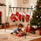 Christmas Stocking Holder Stand with 10 Hooks, Foldable FreeStanding Stocking Hangers Rack for Floor, Home, Living Room Holiday Decor - Quick Assembly Aluminium Matte Black - Image 4