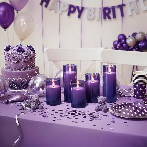 Homemory Purple Flickering Flameless Candles, Battery Operated Acrylic LED Pillar Candles with Remote Control and Timer, Purple Decor, Set of 5 - Image 7