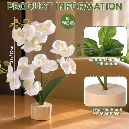 Soulchen 6 Pcs 12'' Artificial Orchid Flowers Fake Tabletop Phalaenopsis - Image 2
