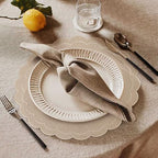 Set of 6 Cotton Linen Placemats, 15 Inch Linen Color Scalloped Flower Embroidery Cloth Table Mats Double Layered Fabric Machine Washable Wrinkle Free Dining Placemat for Hotel Restaurant Kitchen - Image 5