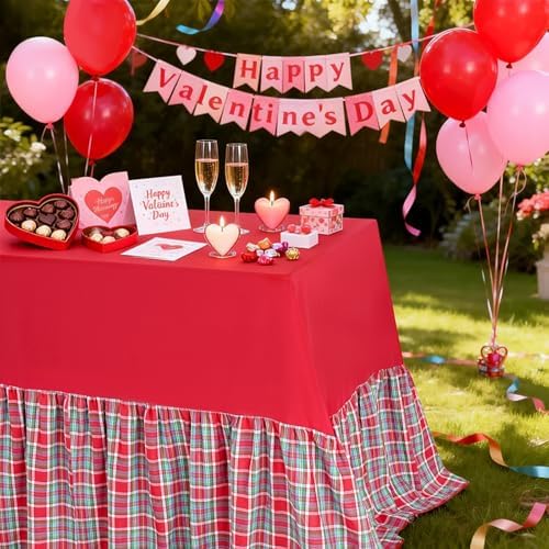 Fanqisi Red Ruffle Table Cloth Gingham Tablecloth - 80 x 120 Inch Polyester Tablecloths Rectangle Washable Farmhouse Table Cover for Birthday Wedding Picnic Dessert Party Decoration by Fanqisi