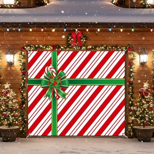 HunnmingRe 7 x 8 ft Christmas Garage Door Cover, Xmas Candy - Image 5