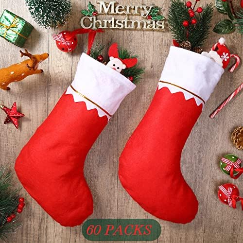 Zubebe 60 Pcs Felt Christmas Stockings Bulk, 15'',White Trim, Red - Image 3