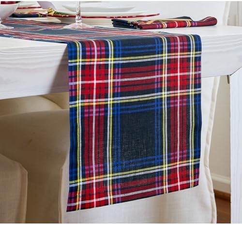 Solino Home 100% Pure Linen Table Runner Black, Stewart Plaid 14 x 120 in - Image 2