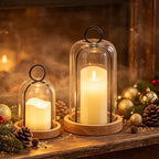 Set of 2 Versatile Black Metal Candle Holder with Handmade Sturdy Glass Dome And Natural Wooden Base for Pillar Candle & Plants, Industrial, Farmhouse, Shabby Chic, Decorative Display Cloche Bell Jars - Image 3