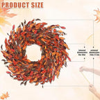 25" Fall Wreaths for Front Door with Pumpkin & Fall Leaves - Thanksgiving Harvest Front Door Wreath Decor, Farmhouse Outdoor Fall Wreath, Large Autumn Wreaths for Outside/Indoor - Image 2