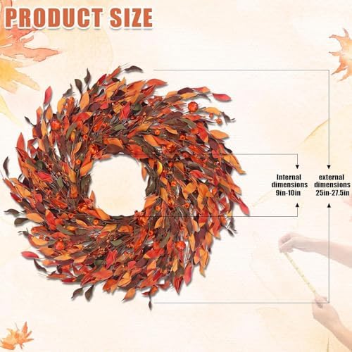 25" Fall Wreaths for Front Door with Pumpkin & Fall Leaves - Thanksgiving Harvest Front Door Wreath Decor, Farmhouse Outdoor Fall Wreath, Large Autumn Wreaths for Outside/Indoor - Image 2