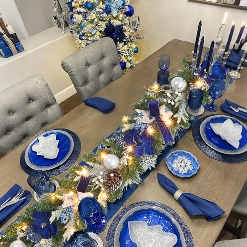 Pre-Lit Christmas Garland with Christmas Tree Icon Ribbon and Magnolia, 25 LED Lights with Timer, 6ft Lighted Silver Blue Garland for Front Door, Mantel, Holiday Decoration,Magnolia Winter Decor - Image 5