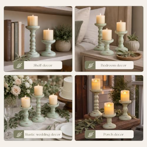 Candeldo Wood Candle Holder for Pillar, Sage Green Farmhouse Decor - Image 7