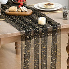 Artoid Mode 10PC Gold Stars Black Gauze Table Runner 120 Inch 10FT, Reversible Glitter Sheer Dining Wedding Holiday Birthday Table Decor for Home Party by ArtoidMode