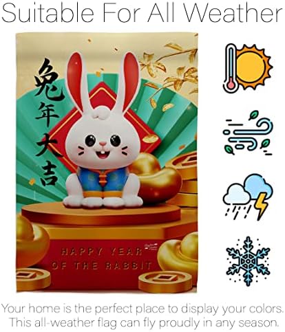 Lunar New Year Tapestry Home Decor Banner Wall Art Patio Porch Lawn Garden Flag Stand Pole Room Decorations Indoor Outdoor Year Of Rabbit Spring Festival Gifts Luck Chinese Decorations Made In USA - Image 6