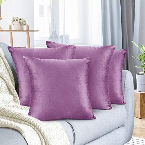 Nestl Throw Pillow Covers, Cozy Velvet Decorative Pillow Cases 24 x 24 Inches, Soft Solid Couch Pillow Covers for Sofa, Bed and Car, Set of 4 - Lavender Dream by Nestl