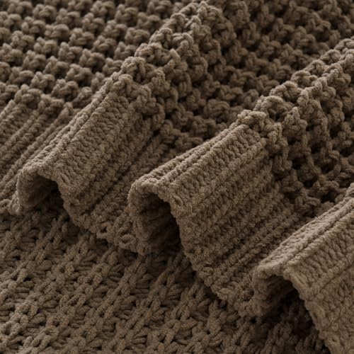 Knitted Waffle Throw Blanket , Camel Tan Throw Blanket for Couch 60x80in - Image 6