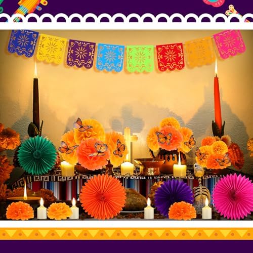 Newwiee 82 Pcs Day of the Dead Altar Decor Set, Marigold, Orange - Image 4