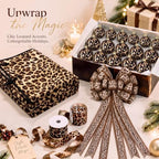 Sosation 29 Pcs Wild Glam Christmas Tree Decor Set, Including 24 Leopard Christmas Balls, 1 Leopard Print Tree Skirt, 1 Wild Bow Topper, 3 Ribbon Rolls for Farmhouse Party - Image 6