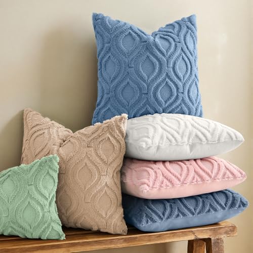 decorUhome Faux Fur Soft Dusty Blue Throw Pillow Covers 26x26 Set of 2 - Image 2
