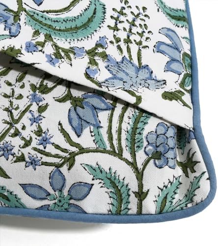 Ridhi Block Print Columbia Blue Cotton Pillow Cover 20" x 20" Set of 2 - Image 6