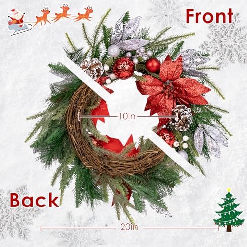 Christmas Wreaths for Front Door Decor Flower, 20" Poinsettia - Image 2