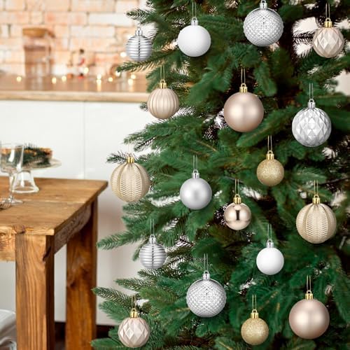 Lunmon 64 Pcs Christmas Ball Ornament Gold Silver White 1.57/1.97/2.36 Inch - Image 5