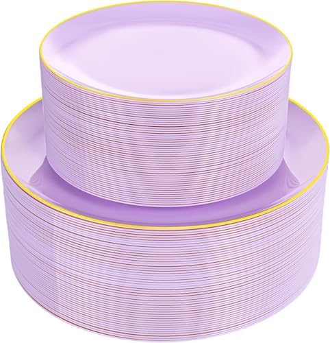 PULOTE 100PCS Purple Plastic Plates Disposable - Include 50 Dinner / 50 Dessert Plates Heavy Duty for Party, Wedding&Birthday by PULOTEpartywareWesupplyproductsandyouenjoylife