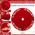 36 Inch Christmas Tree Skirt Velvet Xmas Tree Skirt with Gold Embroidery Holly Leaf Decorations for Christmas Party Favors Holiday New Year Decor(Red) - Image 2
