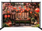 10x10ft Chinese New Year Backdrop for Photography Red Lantern Garden Altar Background for Lunar New Year Spring Festival Oriental Theme Event Decor Photo Studio Props - Image 3